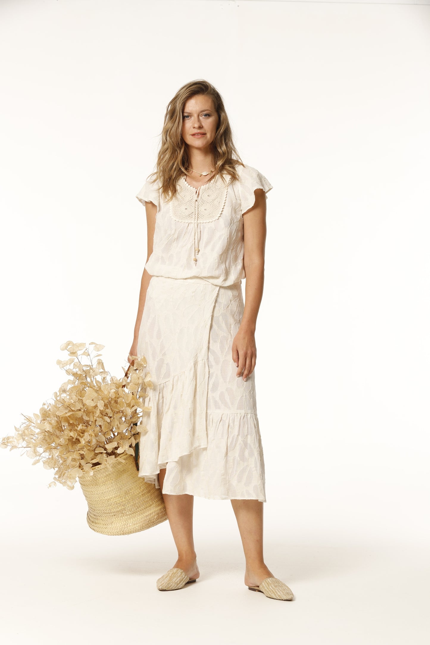 TOP CAZAL JACQUARD EN VOILE DE LINO