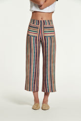 Pantalón Gambal Lino Rustico De Rayas