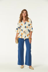 Camisa Tuvalu Lino Estampado Flor