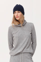 T-shirt met gemêleerde fleece manchetten