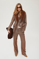 Tweekleurige stretch Twan-broek met visgraatmotief