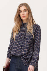 Ferrat seersucker viscose geruit overhemd