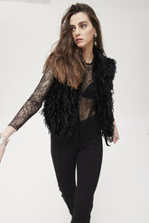 Isamu imitatiebont vest met veer