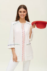 Abrigo Bolsillos Cuadrados Lino