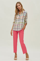 Enkellange broek met uitlopende pijpen