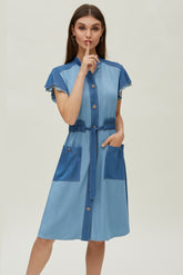 Vestido Cuello Mao Tencel