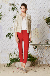 Poplin stretchbroek met split aan de zoom