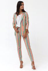 Bedrukte piqué slim fit broek met geplooide zoom