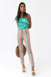 Enkellange broek met splitten in bedrukte piquéstof