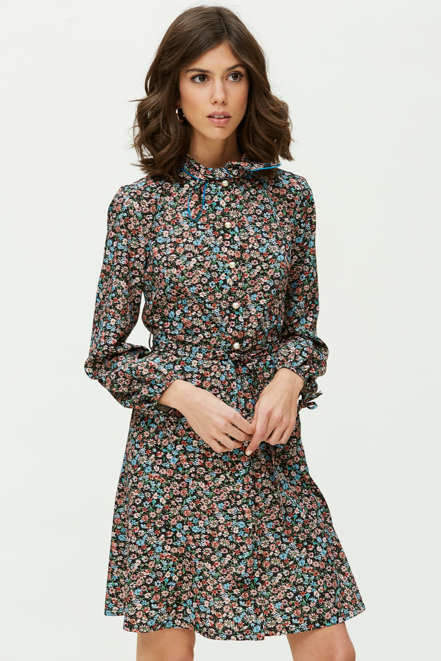 VESTIDO LAZADA CUELLO-ESTAMPADO MULTICOLOR
