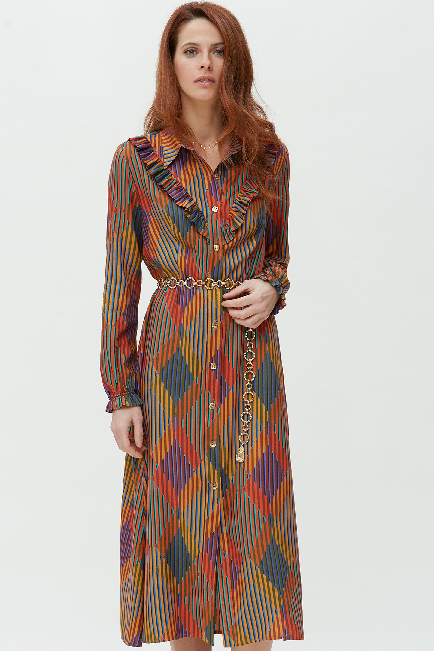 VESTIDO CAMISERO VOLANTE-VISCOSA ESTAMPADA