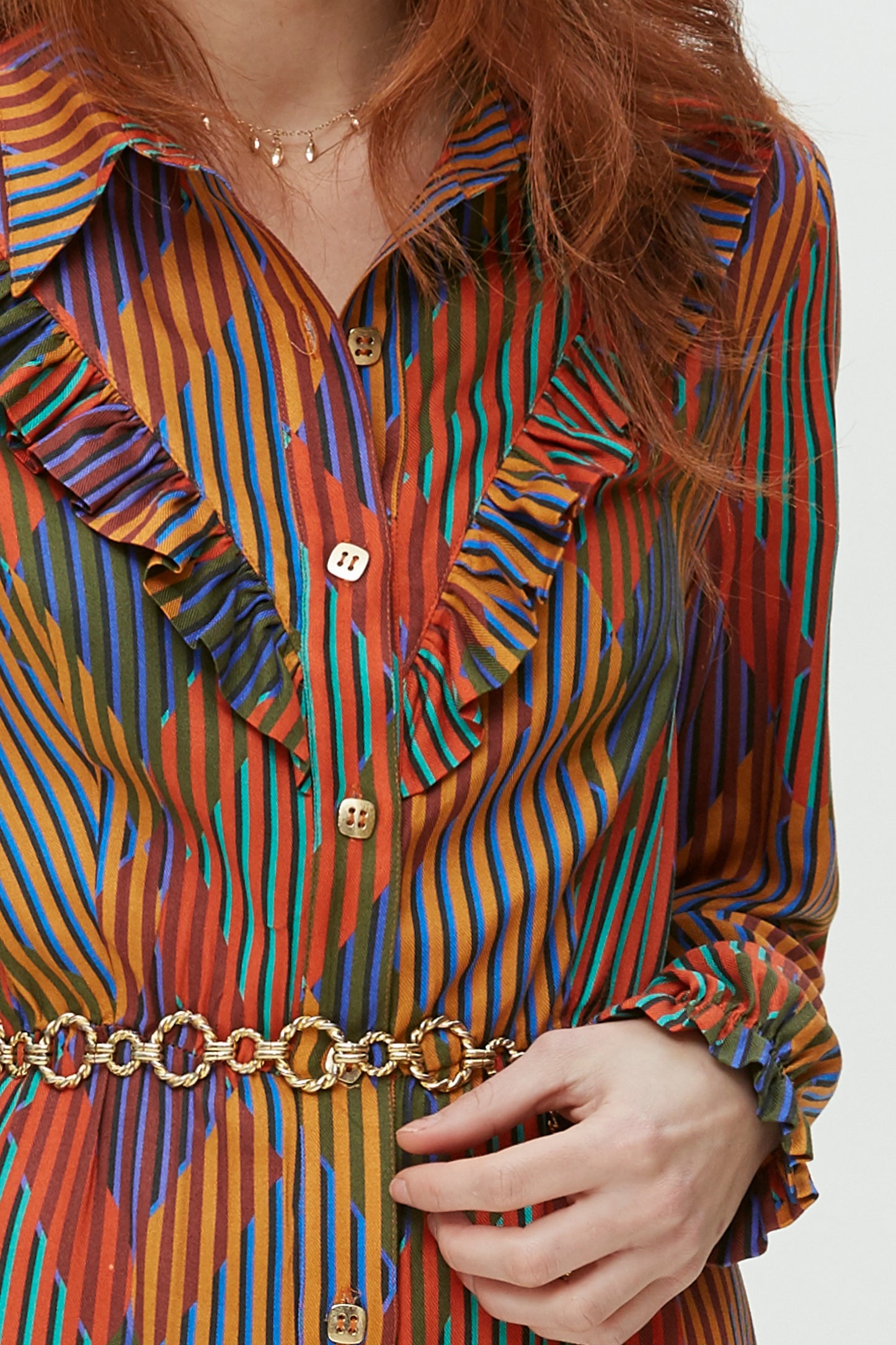 VESTIDO CAMISERO VOLANTE-VISCOSA ESTAMPADA