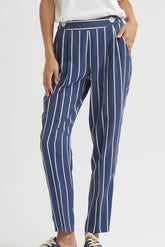 Geplooide broek met elastische tailleband en krijtstreep