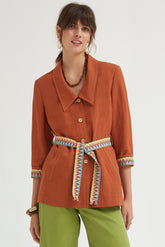 Chaqueta Escote Pico Viscosa Lino