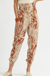 Tie-dye reliëf elastische taillebroek