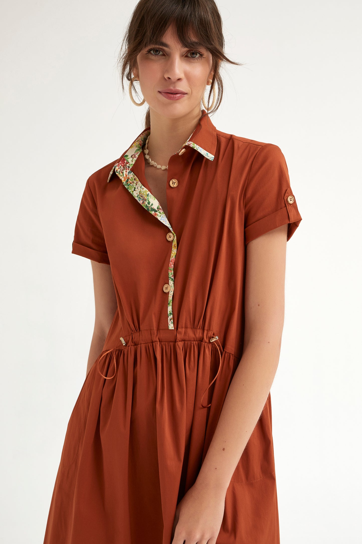 VESTIDO CAMISERO FRUNCIDO POPELÍN STRECH