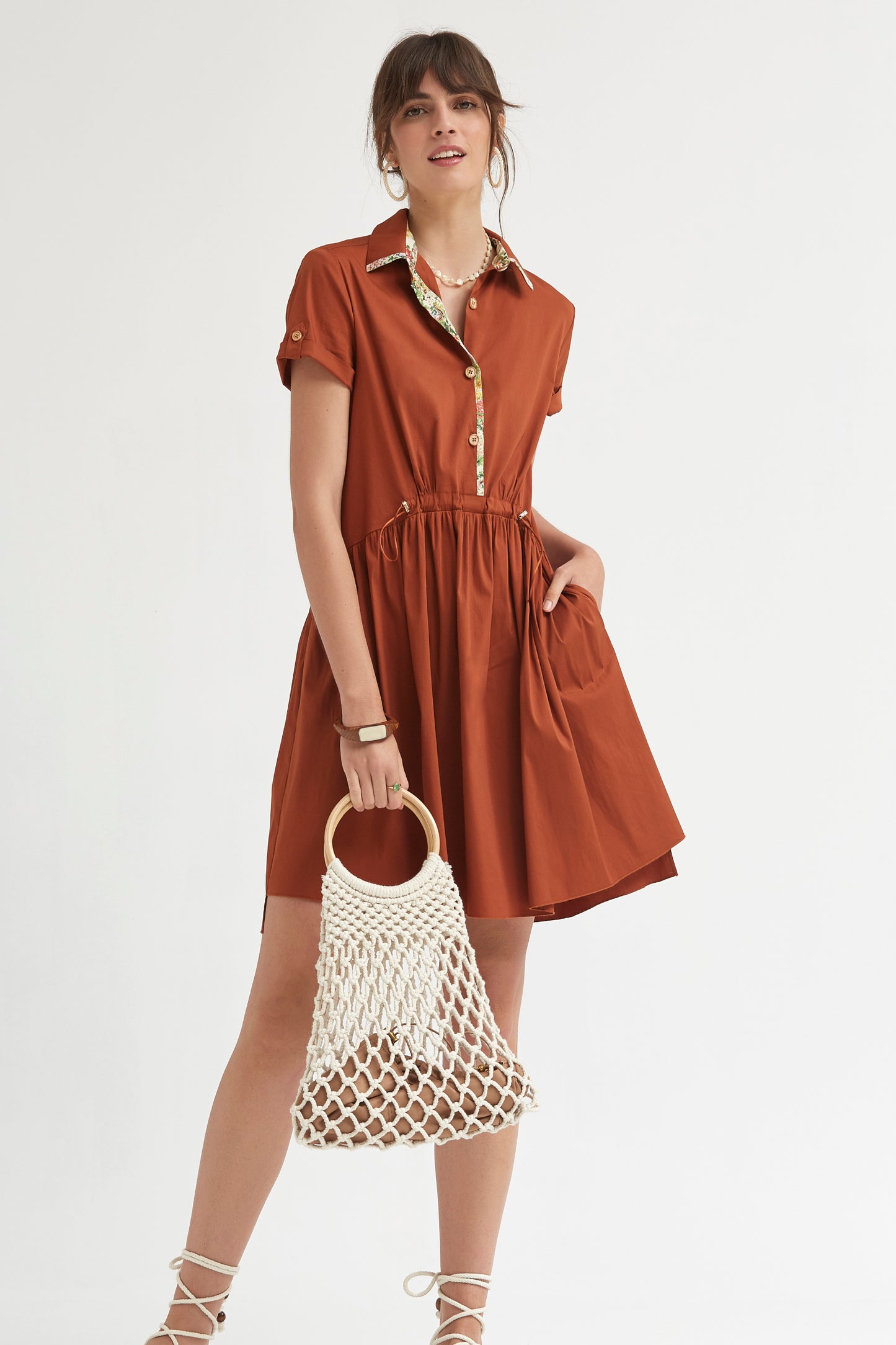VESTIDO CAMISERO FRUNCIDO POPELÍN STRECH