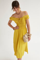 TEXTURED VISCOSE DRESS WITH ELASTIC WAIST