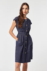 JEANS-LOOK LINEN GUFY DRESS