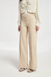 Broek met gekruiste taille, corduroy gebreide stof