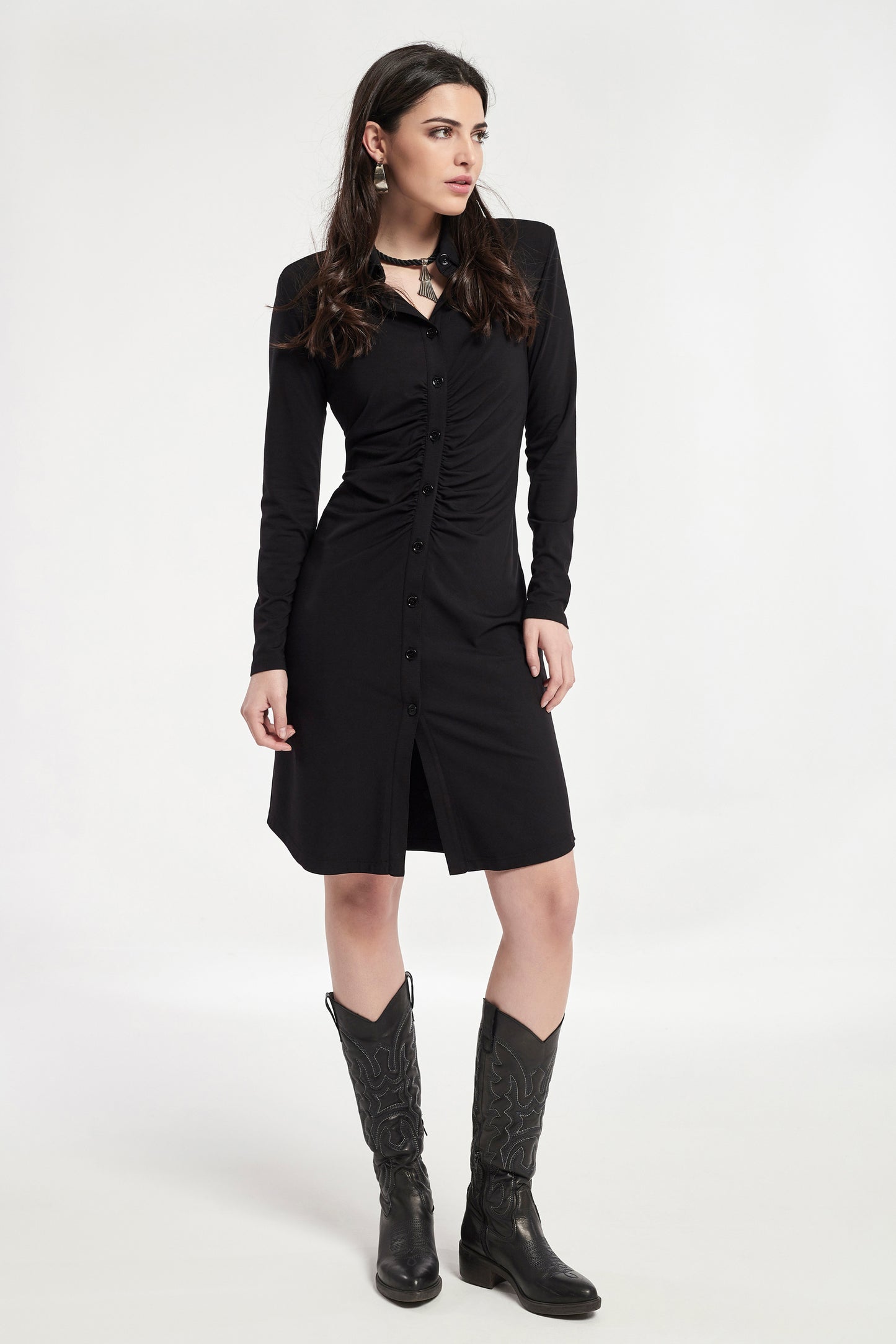 VESTIDO CAMISERO ASIO FRUNCES PUNTO SOFT
