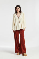 Blusa Eduard Manga Fruncida Crepe Viscosa