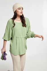 CREPE VISCOSE DRAWSTRING WAIST TOP