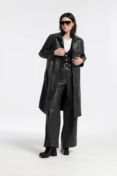 Abrigo Bolsillos Plastrón Tejido Efecto Piel