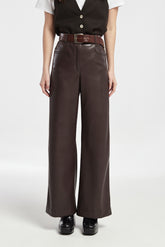 Jasolc wijde broek met vijf zakken, leereffect