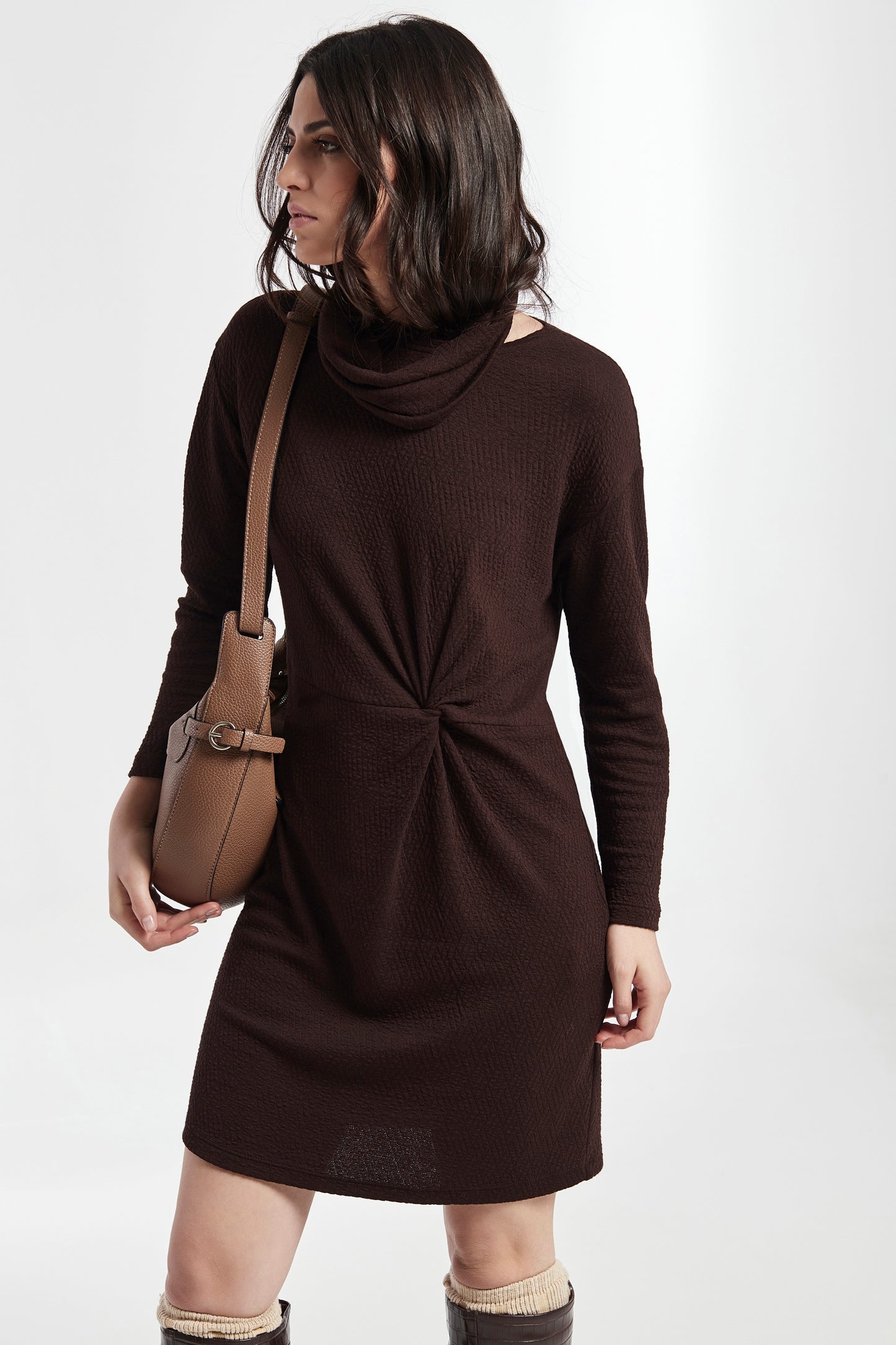 VESTIDO CANDY FRUNCE COSTURA CINTURA JACQUARD PUNTO