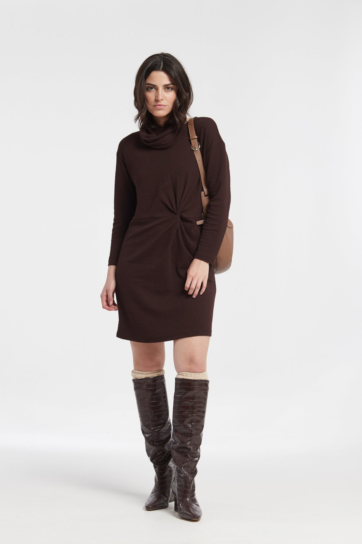 VESTIDO CANDY FRUNCE COSTURA CINTURA JACQUARD PUNTO