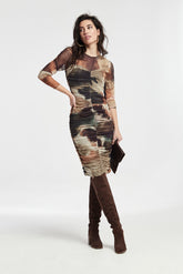 Bedrukte tule gedrapeerde jurk