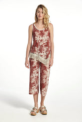 Caebo linnen effect bedrukte broek