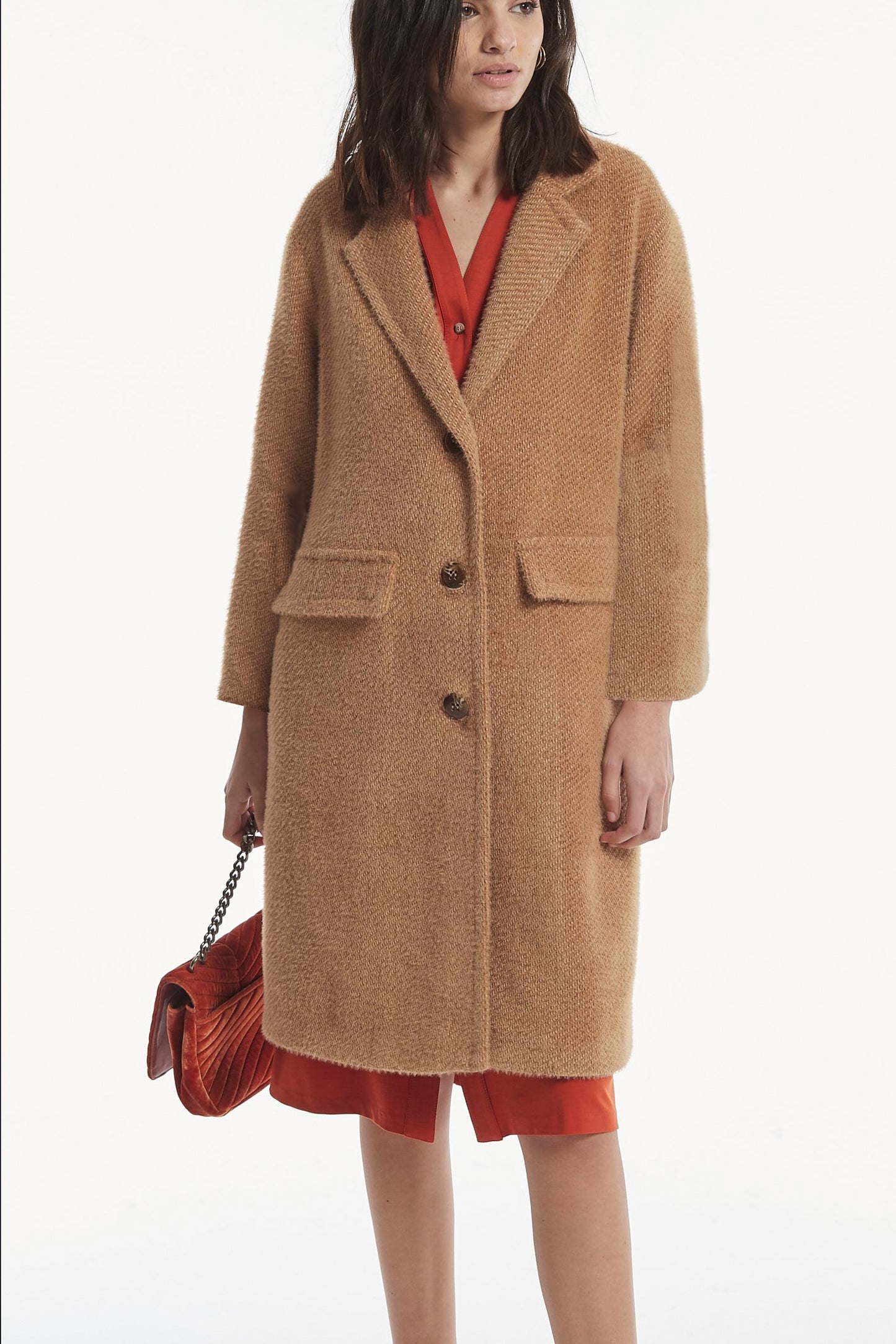 SHORT PILE KNIT TWILL FANEL COAT