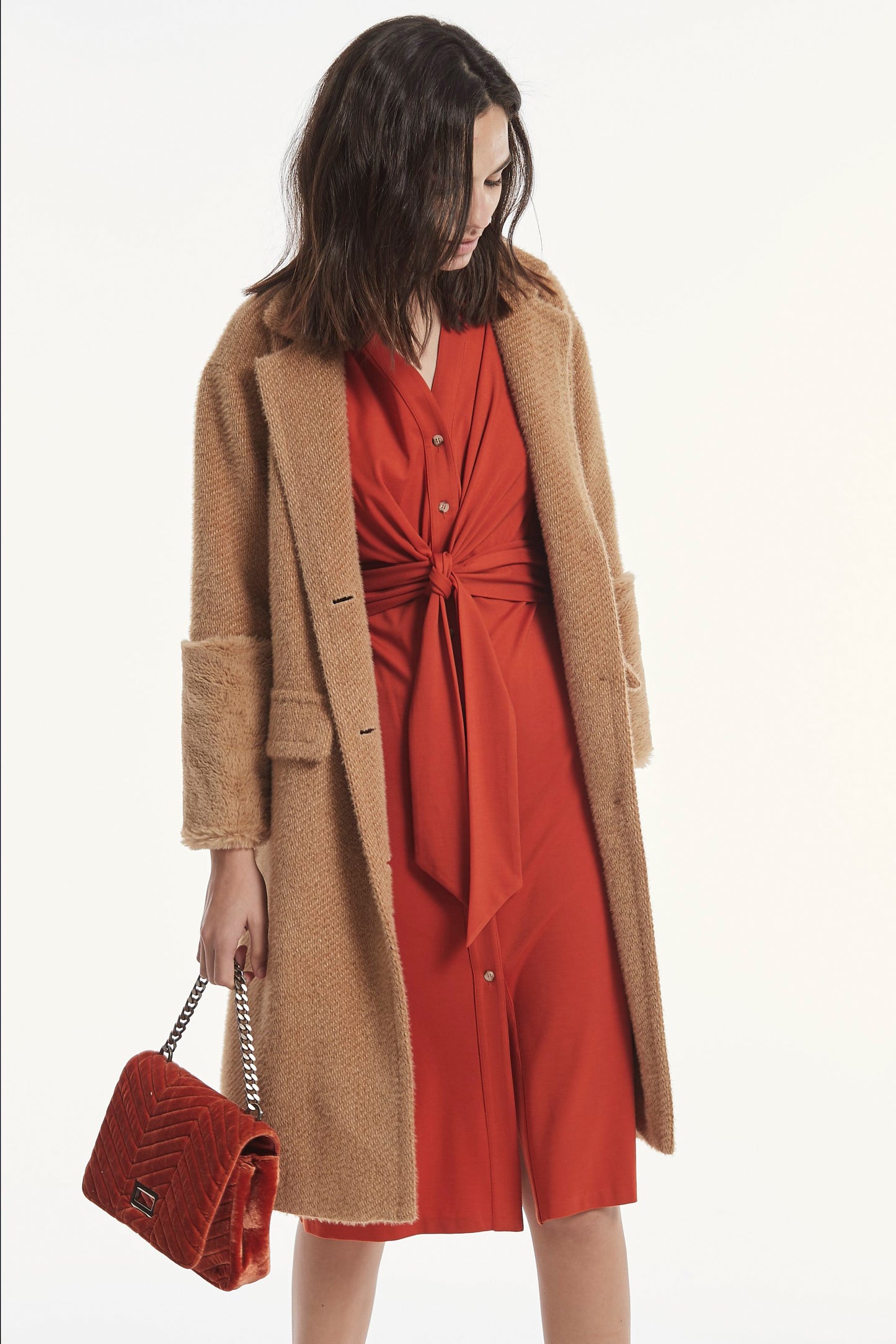 SHORT PILE KNIT TWILL FANEL COAT