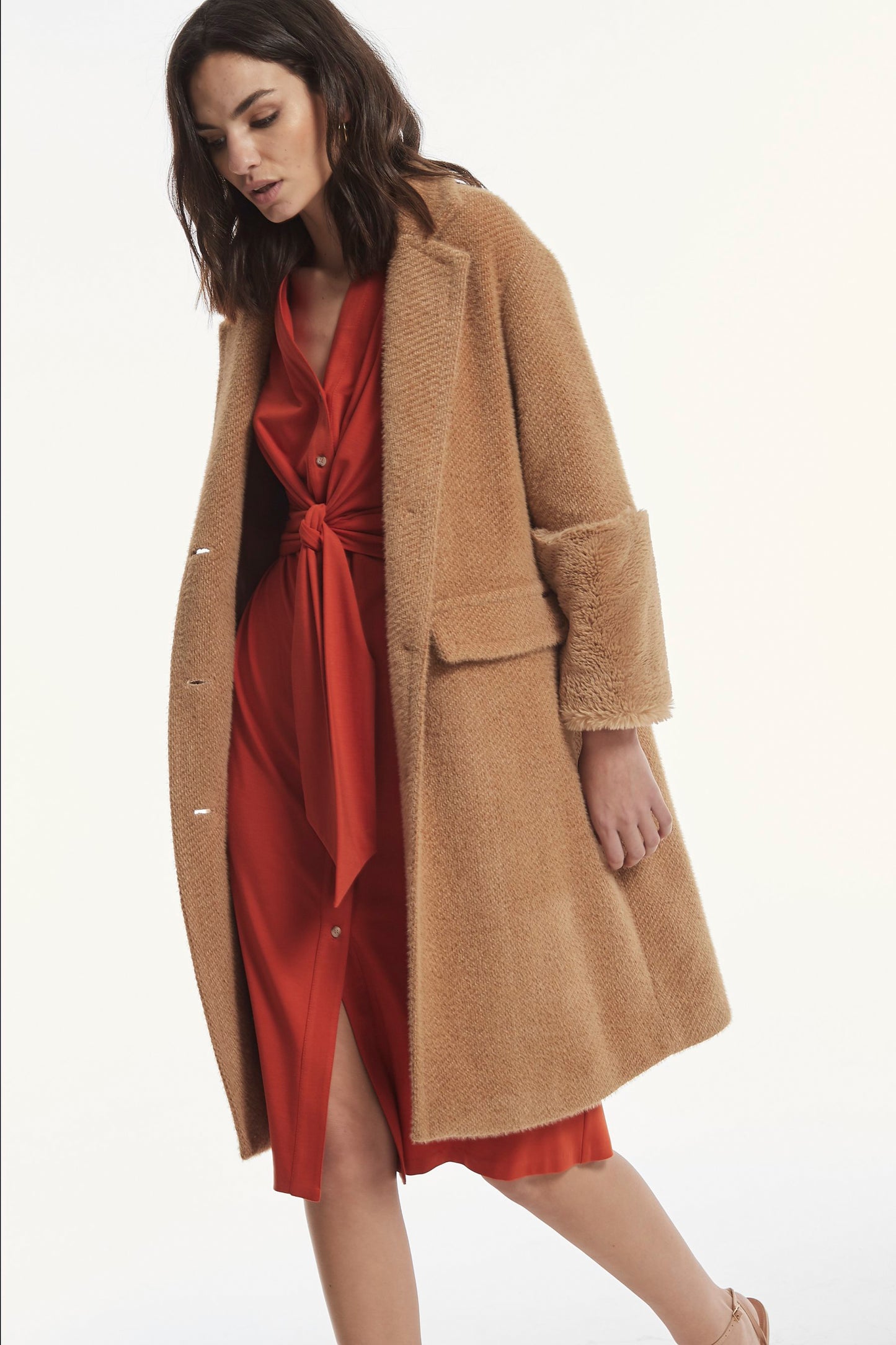 SHORT PILE KNIT TWILL FANEL COAT