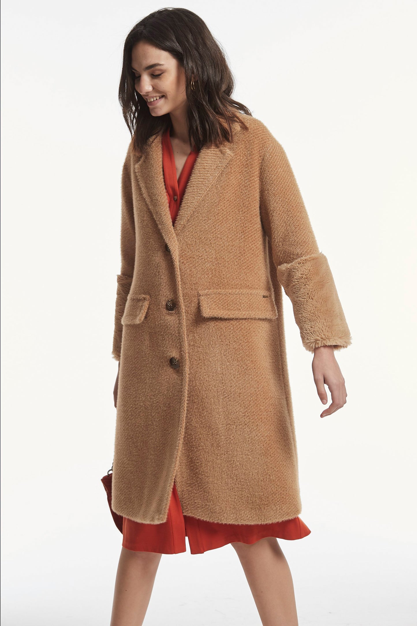 SHORT PILE KNIT TWILL FANEL COAT