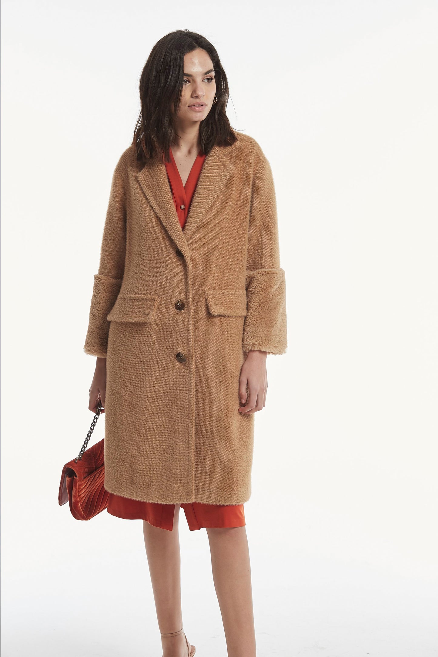 SHORT PILE KNIT TWILL FANEL COAT