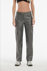 Andreu Metallic Gelamineerde Leer Effect Broek