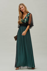 Vestido Largo Drapeado Cintura Lentejuelas Multicolor