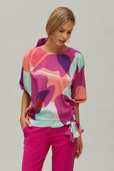 Top Manga Japonesa Estampado Multicolor