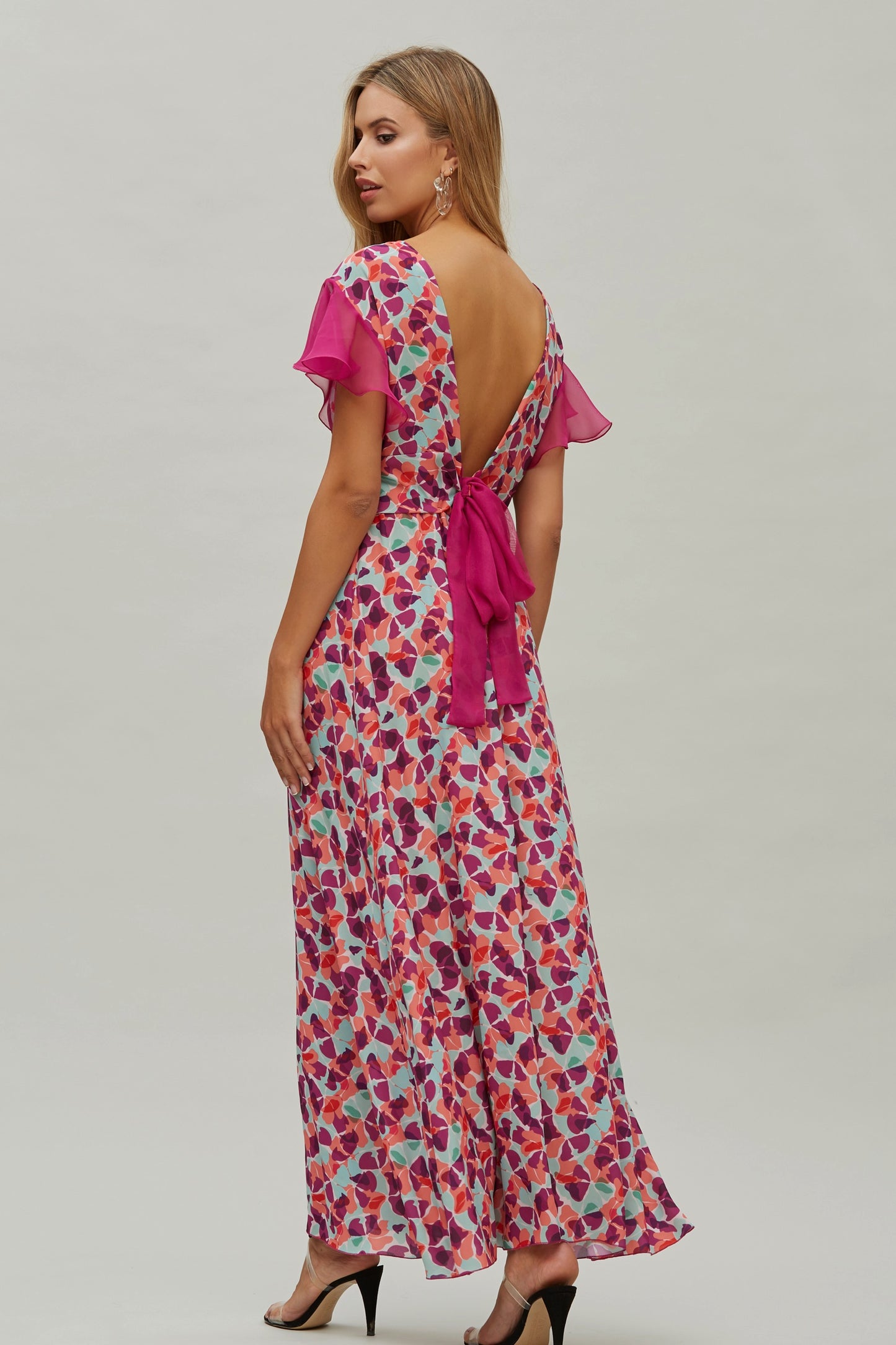 VESTIDO LARGO GOMAS GASA ESTAMPADA