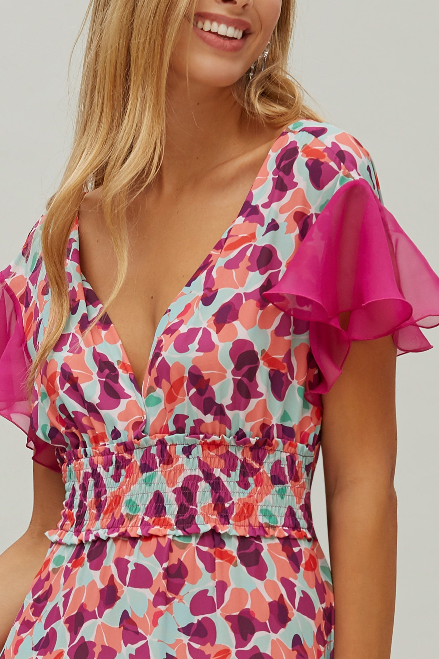 VESTIDO LARGO GOMAS GASA ESTAMPADA