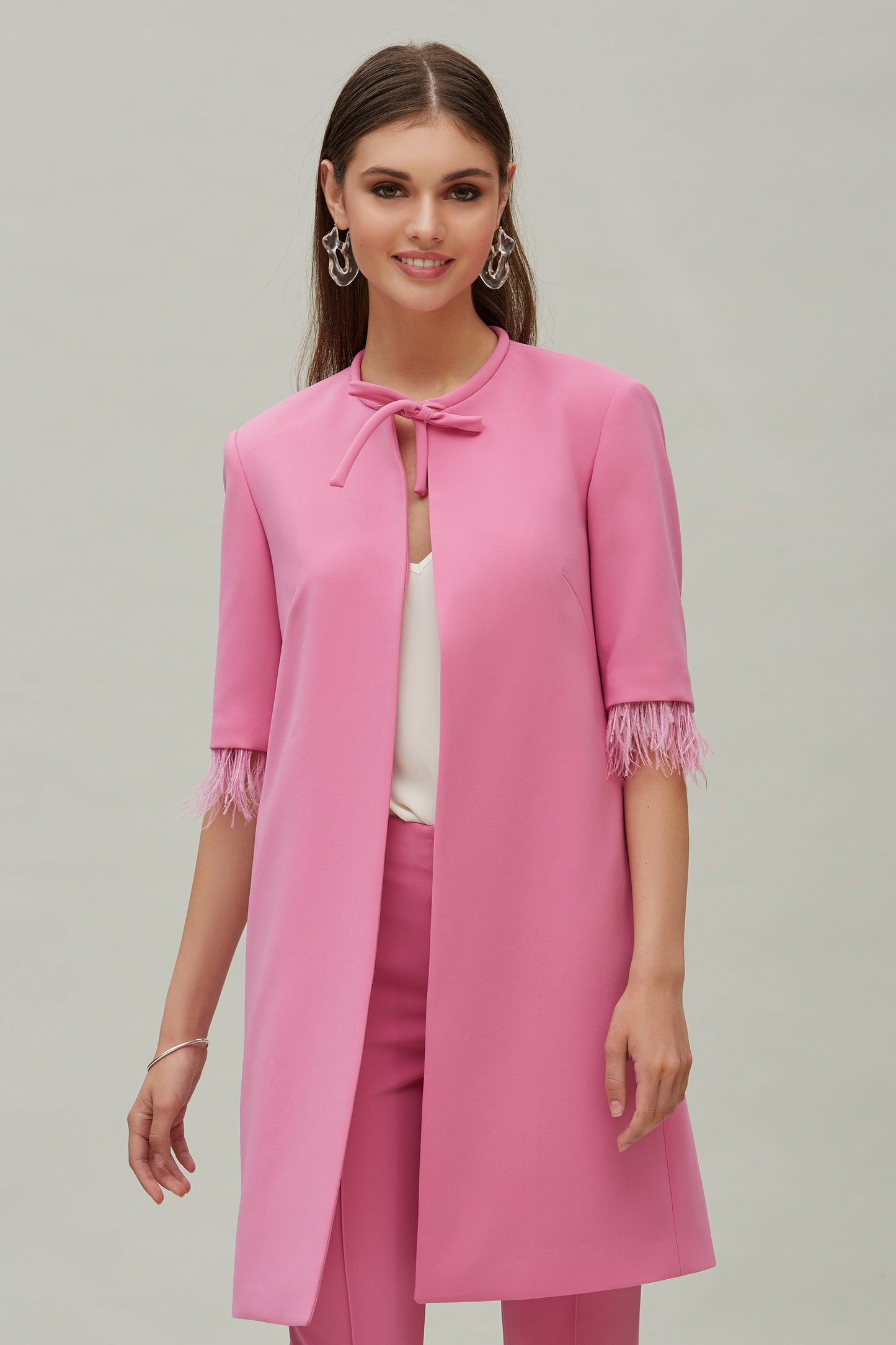 CORD NECK COAT STRECH FLAT WOVEN