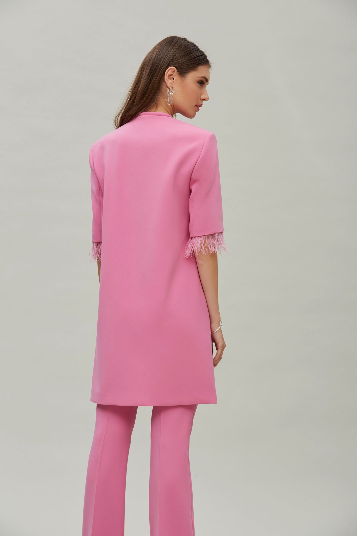 CORD NECK COAT STRECH FLAT WOVEN