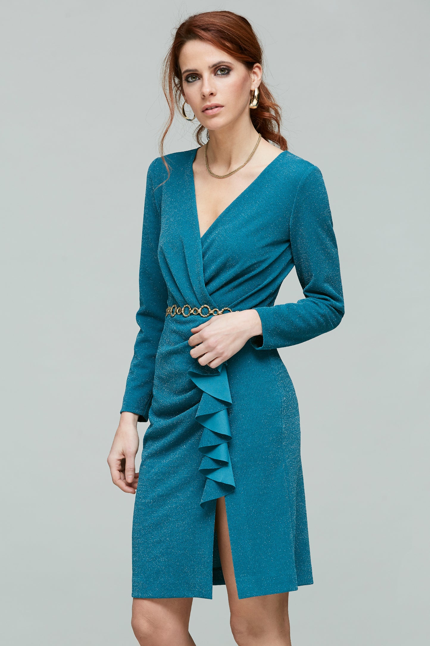 VESTIDO DRAPEADO CORTO EN PUNTO LUREX