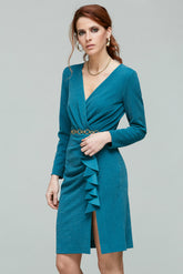 Vestido Drapeado Corto En Punto Lurex