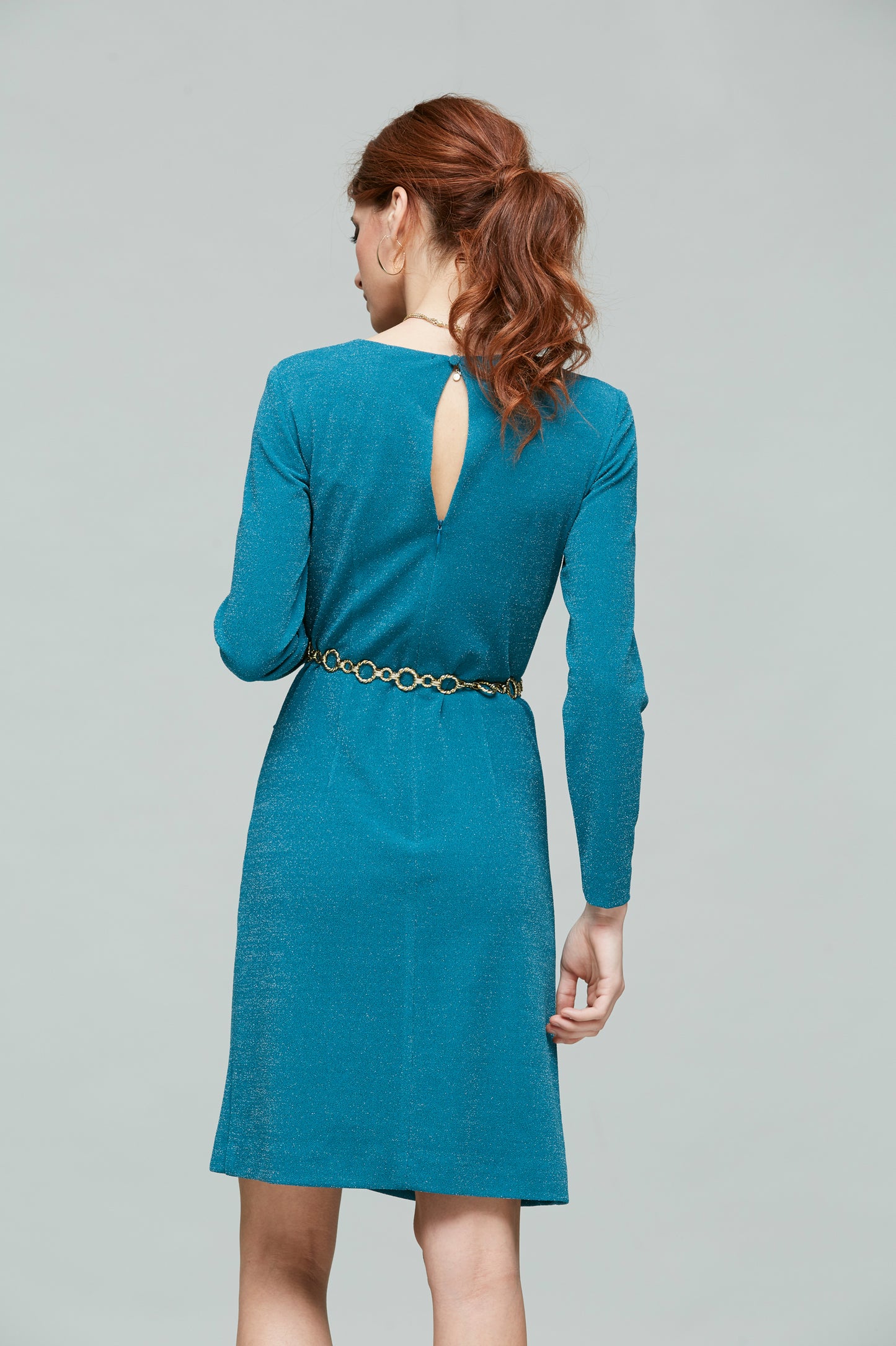 VESTIDO DRAPEADO CORTO EN PUNTO LUREX
