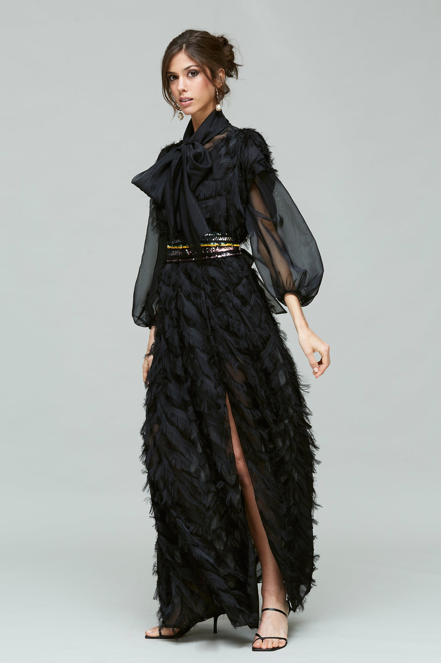 VESTIDO ESCOTE CRUZADO-GASA FLECOS