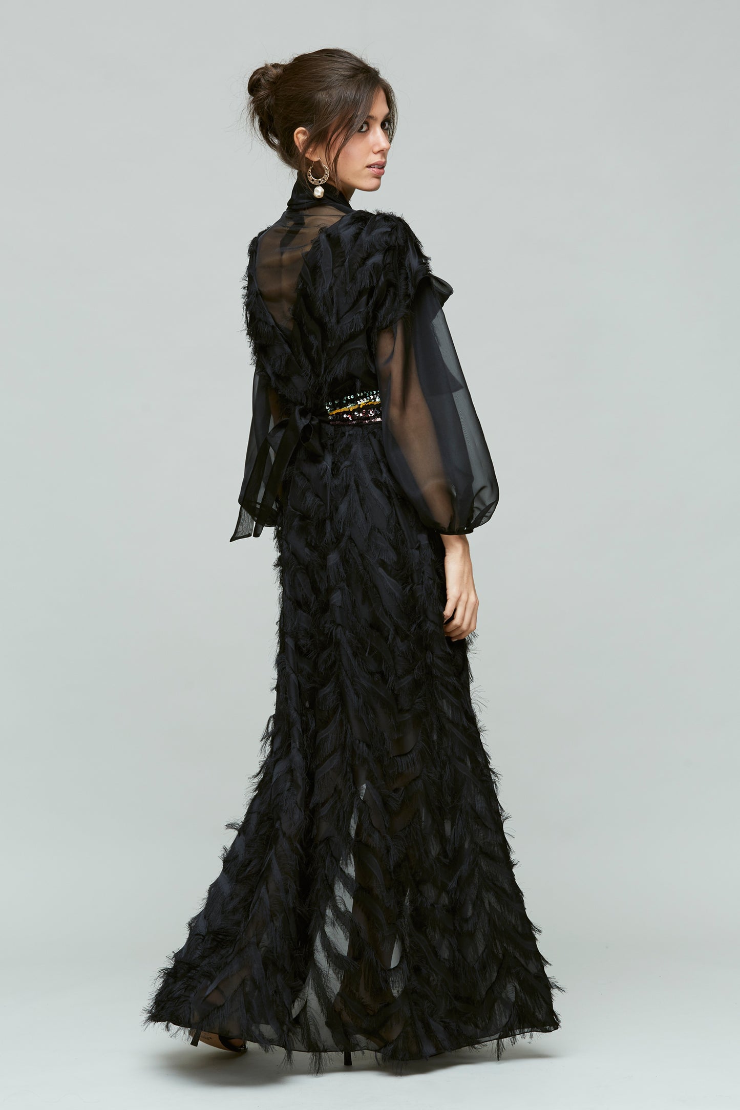 VESTIDO ESCOTE CRUZADO-GASA FLECOS
